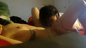 Teen babe gets her pussy licked intensely then bent over for doggystyle pounding with small cock