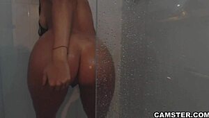 big ass latina on webcam wants her ass fucked in the bathroom while masturbating