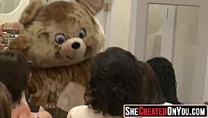 Wild party whores sucking huge stripper cock at night club