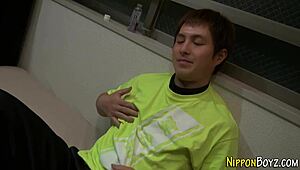 Gay Japanese Dude Tugs Nipples and Masturbates with Toys Until Cum