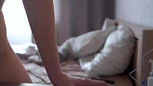 Step sister rubbing a desk to orgasm with panties teasingly on and off