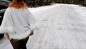No skirt in pantyhose, daring winter walk without panties, anyone notice?
