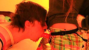 Boyfriend's tied up getting strapon blowjob from mistress 😈