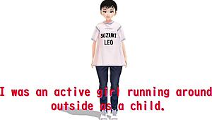 Anime girl stretches in yoga exercise with Leo.
