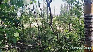 Quick blowjob hidden in the woods near parking lot