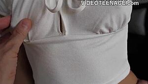 Wow, this 19-year-old tiny photo model Chipie gets bent over doggystyle in her first amateur porn casting with shaved pussy!