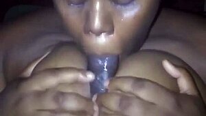 Big Titty Ebony Gives Sloppy Deepthroat with Fat Curves and Big Ass on Display