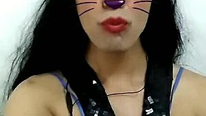 Pretty ladyboy broadcasting live on facebook with engaging content