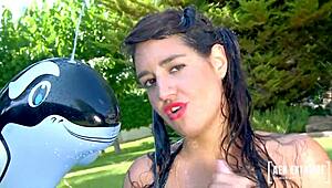 Spanish babe Carmina Ordena gets caught with big red double dildo by step-brother!