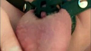 piss compilation featuring sissy in chastity belt outdoors