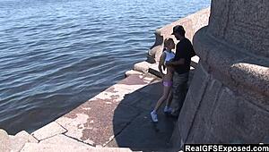 Hey, Russian blonde Olga runs into a BBC while jogging outdoors