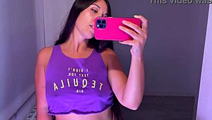 European Brunette Tries On Tops In Homemade Haul