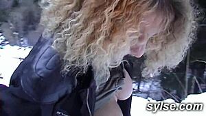 Two French autostopeuses ready for action. Are they shy or wild in public threesome?