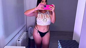 European Brunette Tries On Tops In Homemade Haul