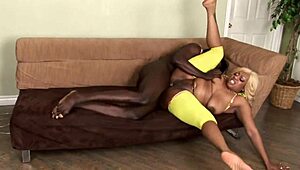 black couple passionately fucks on the couch, exploring tight pussy and ass to orgasm