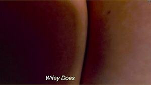 wife strips out of her denim shorts