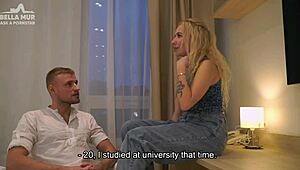 Yo, This Blonde with Blue Eyes Gets Sensual on the Desk During Casting!