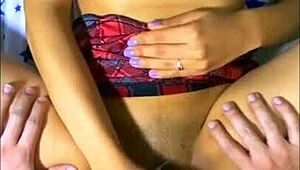 Latina teen seduces neighbor boy while unaware of security cameras watching