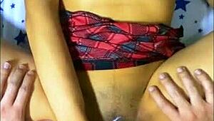 Latina teen seduces neighbor boy while unaware of security cameras watching