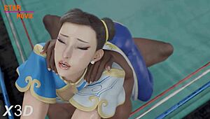 Chun-Li from Street Fighter dominates with hard fucking in the hentai 3D ring. Her big tits bounce wild!