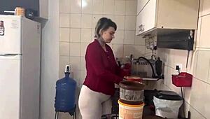 Blonde Brazilian prepares morning coffee in a special way