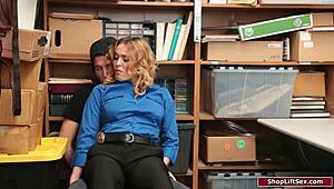 Busty Milf Officer Dominates Guy Thief at Work