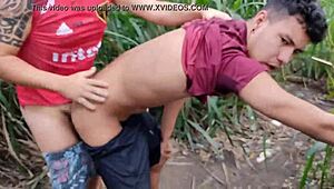 male banging mixed guy right in the middle of the trail, wow!