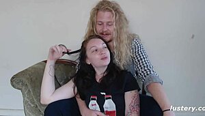 bee rides monster cock on sofa in submission!