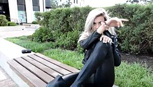 Russian Blonde Teasing in Leather