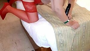 that milf with huge tits stripping and playing with her dildo so teasingly