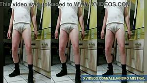 Alejandro mistral shows semi erect cock in nylon panties
