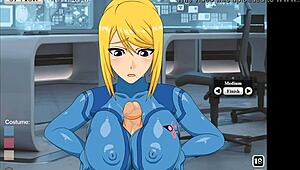 zero suit samus flashing tits for titty fuck in anime costume 😏