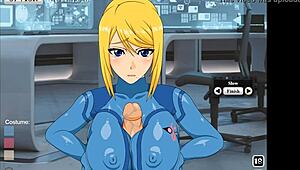 zero suit samus flashing tits for titty fuck in anime costume 😏