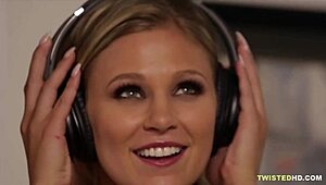 Blindfolded and Drilled by Strap-On! Scarlet Red and Jenna Sativa in Wild Doggystyle Action. Blonde Babes Rock Lingerie and Toys!