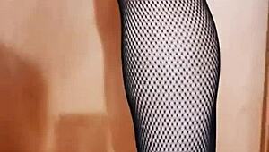 milf wife in stockings masturabting her wet pussy solo.