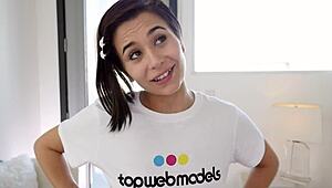 Mae White, Cute 18yo 90lb Teen, Swallows Huge Load After No-Hands Blowjob!