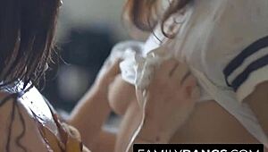 Stepsisters catfight while baking in the kitchen