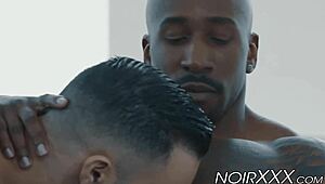 MUSCULAR BLACK GAY ASS DOMINATES HUNKY BEARDED WHITE STUD!