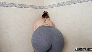 busty milf sara jay pounds her dildo after sweaty gym session