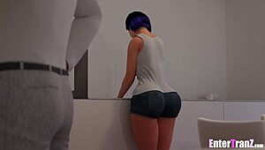 متحول جنسي جذاب يأخذ قضيب أب ناضج كبير في كل المنزل! يا لها من ركوب!