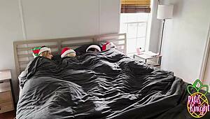 Santa's naughty sluts licking pussy with toys