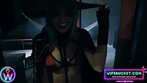 Wife and step-sister surprised me for halloween with 3some.