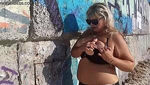 Candy-bodied Milf teasing on public beach! 😍