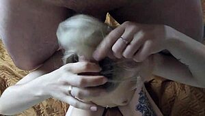 She teases with long blonde hair, fingering and kissing before cum on face