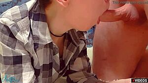 Babe in Pantyhose Sucks Step Brother with Parents Home. Cum Splashes on Tights!