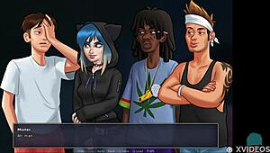 In summertime saga episode 55, the party starts with college students and milfs roleplaying