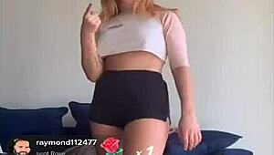 Blonde in shorts and bra bounces her sexy tits during workout session