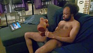 Elijah nelson from new zealand jerks his big black cock to cumshot.