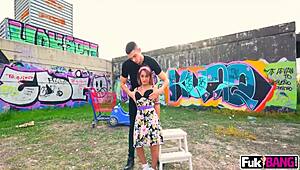 Yo, see lil chick Munequita Enfadada take on a huge cock outdoors!