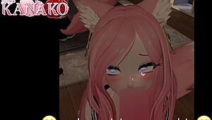 catgirl in anime cosplay outfit gives blowjob and gets cumshot on her big tits